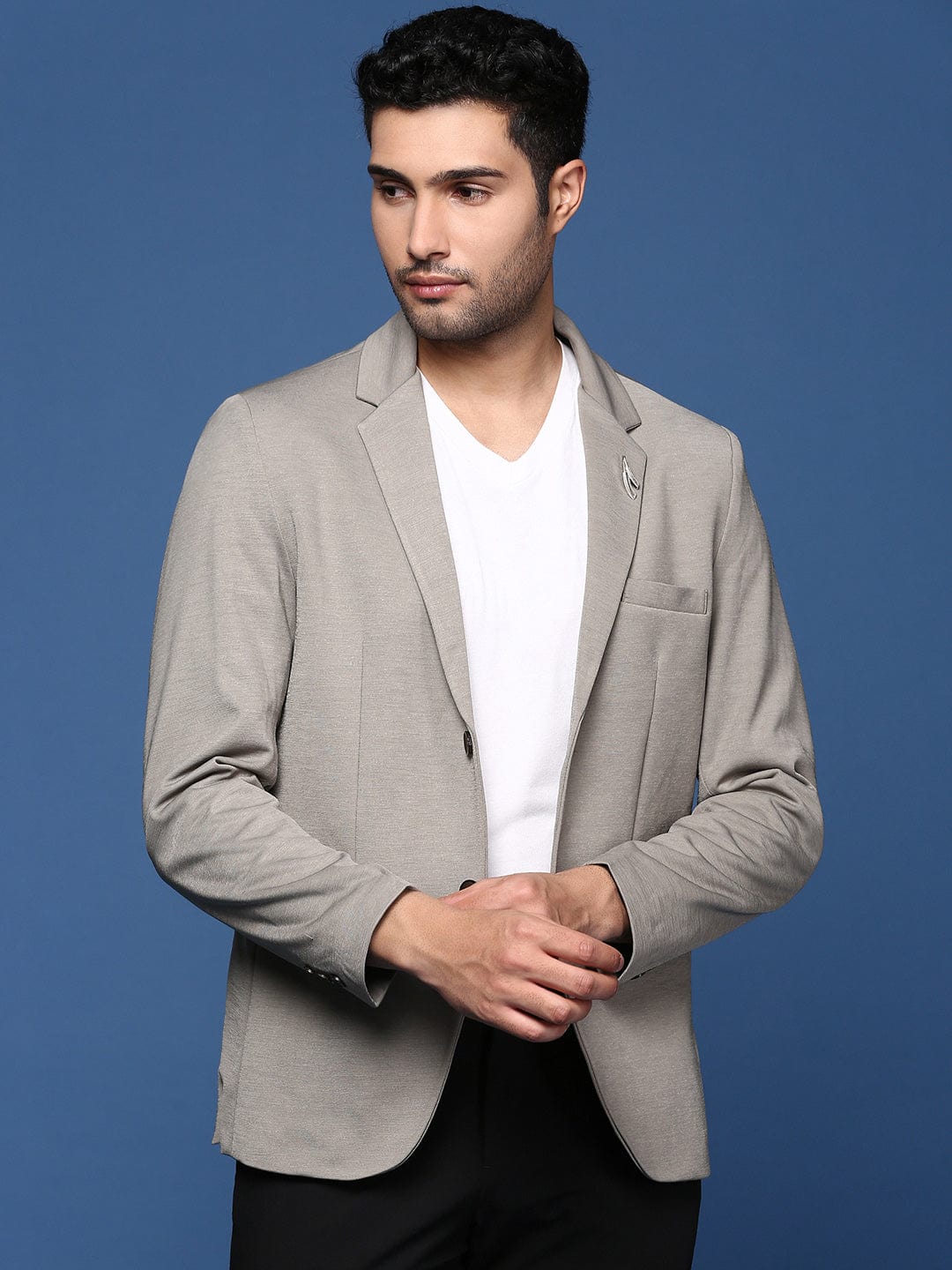 Men's Grey Slim Fit Single Breasted Casual Blazer