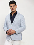Men's Blue Self Design Single Breasted Blazer