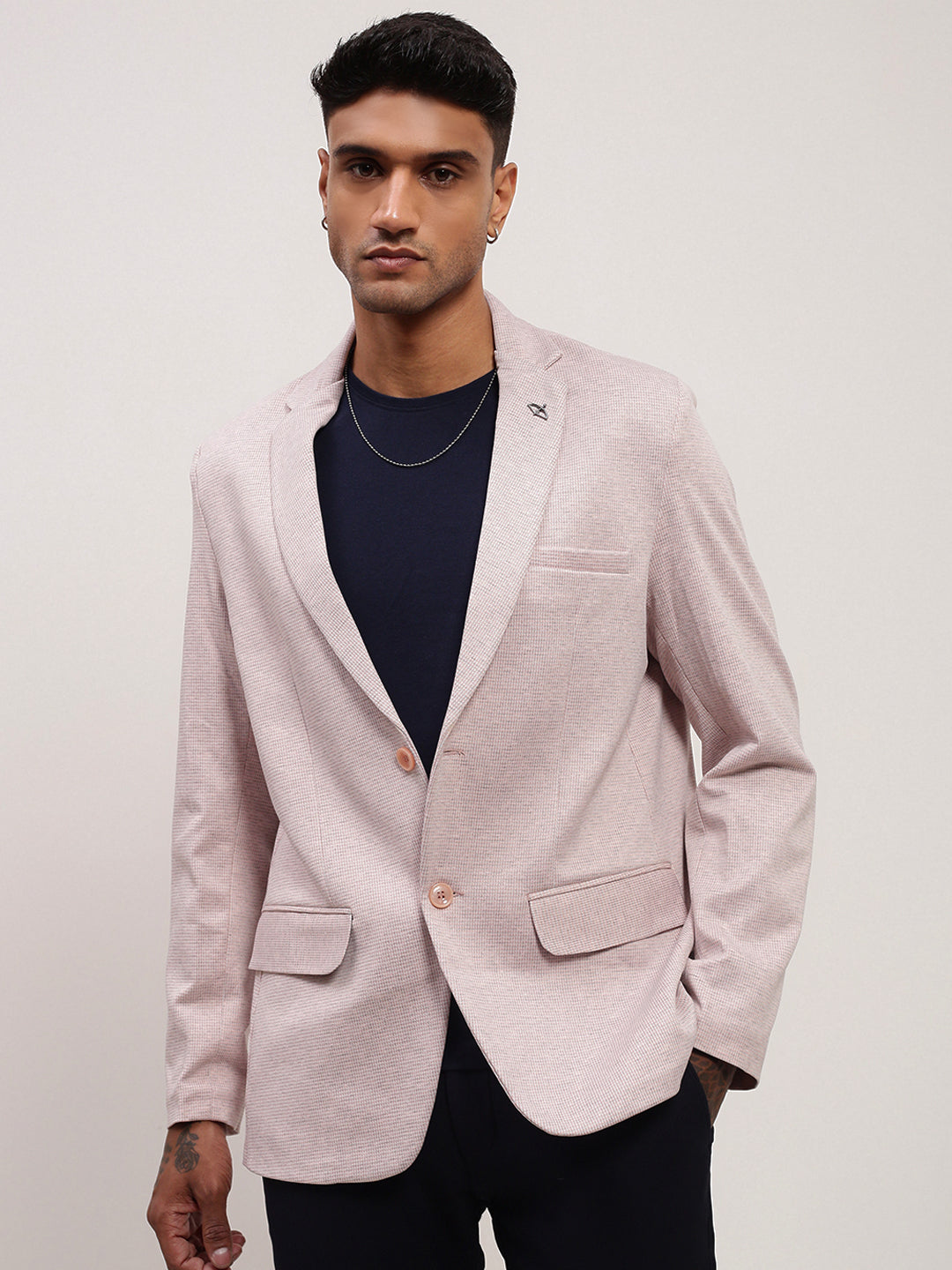 Men's Pink Solid Single Breasted Blazer