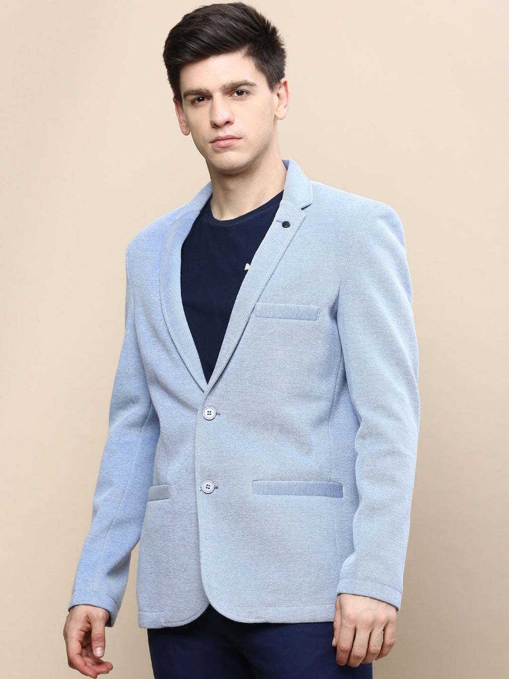Men's Blue Solid Single Breasted Blazer