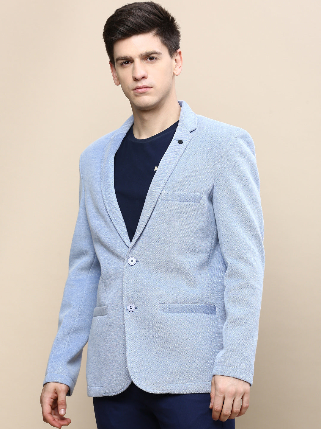 Men's Blue Solid Single Breasted Blazer
