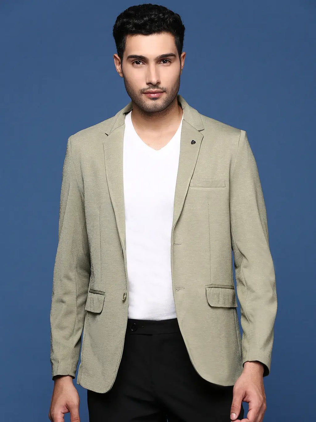 Men's Green Solid Single Breasted Blazer