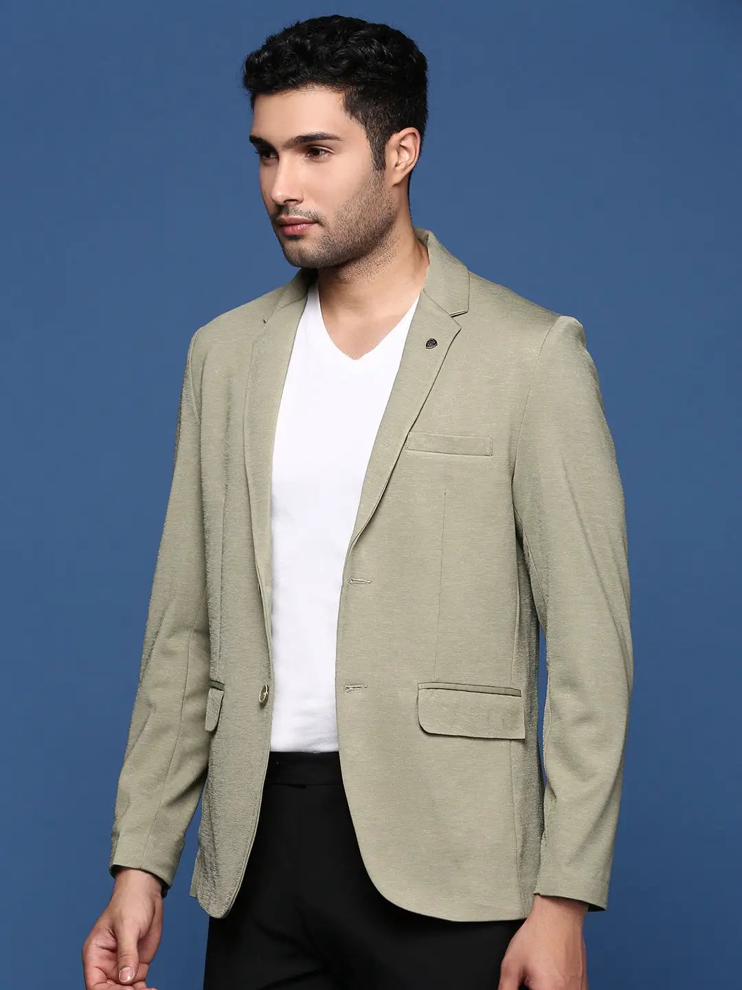 Men's Green Solid Single Breasted Blazer