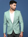 Men's Sea Green Solid Single Breasted Blazer