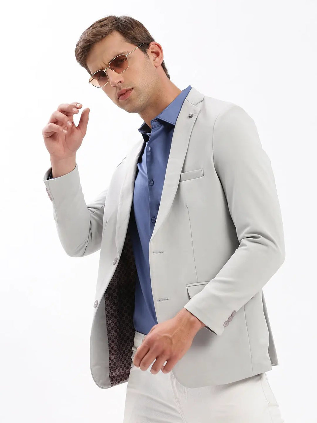 Men's Grey Slim Fit Notched Lapel Single-Breasted Classic Blazer