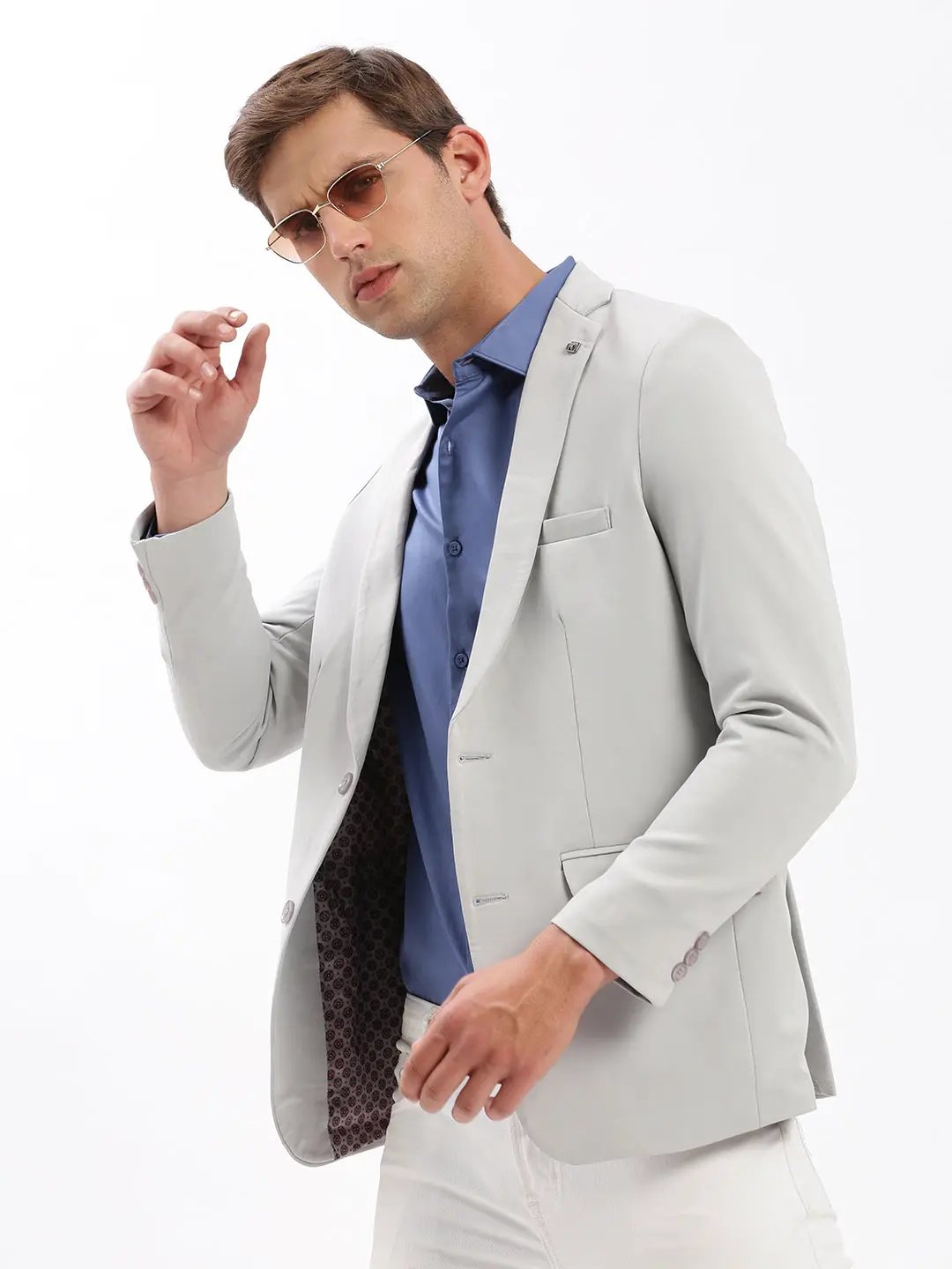 Men's Grey Slim Fit Notched Lapel Single-Breasted Classic Blazer