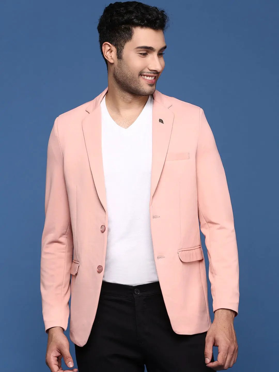 Men's Peach Slim Fit Single Breasted Blazer
