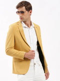 Men's Notched Lapel Solid Yellow Blazer