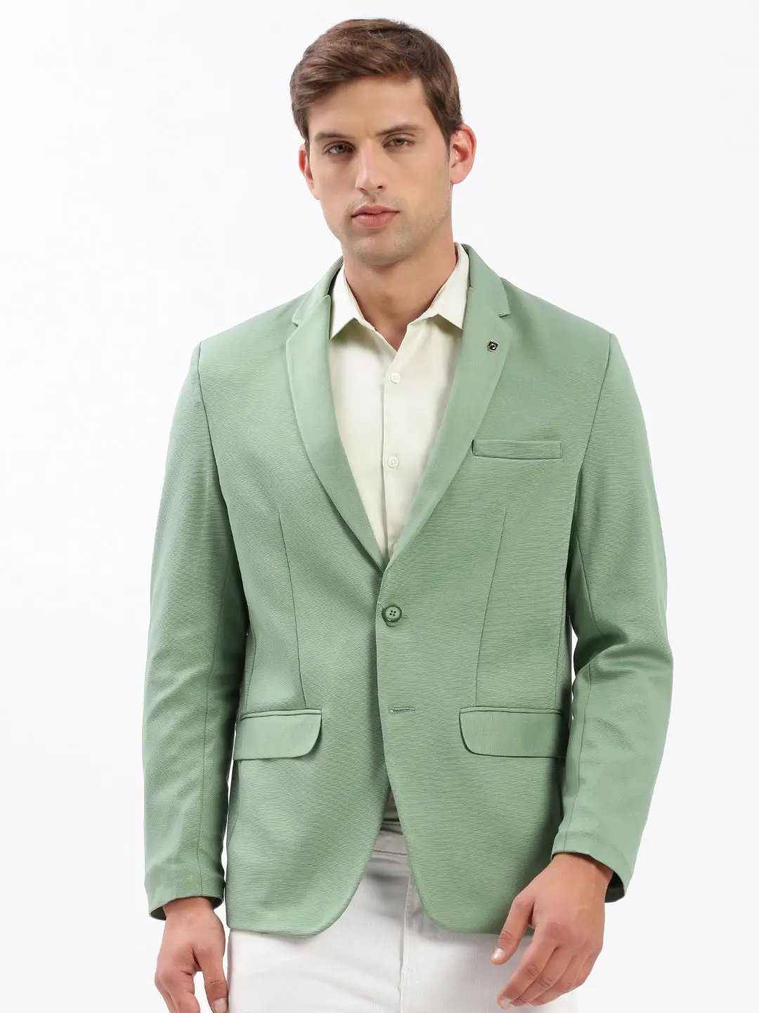 Men's Green Slim-Fit Notched Lapel Collar Single-Breasted Casual Blazer
