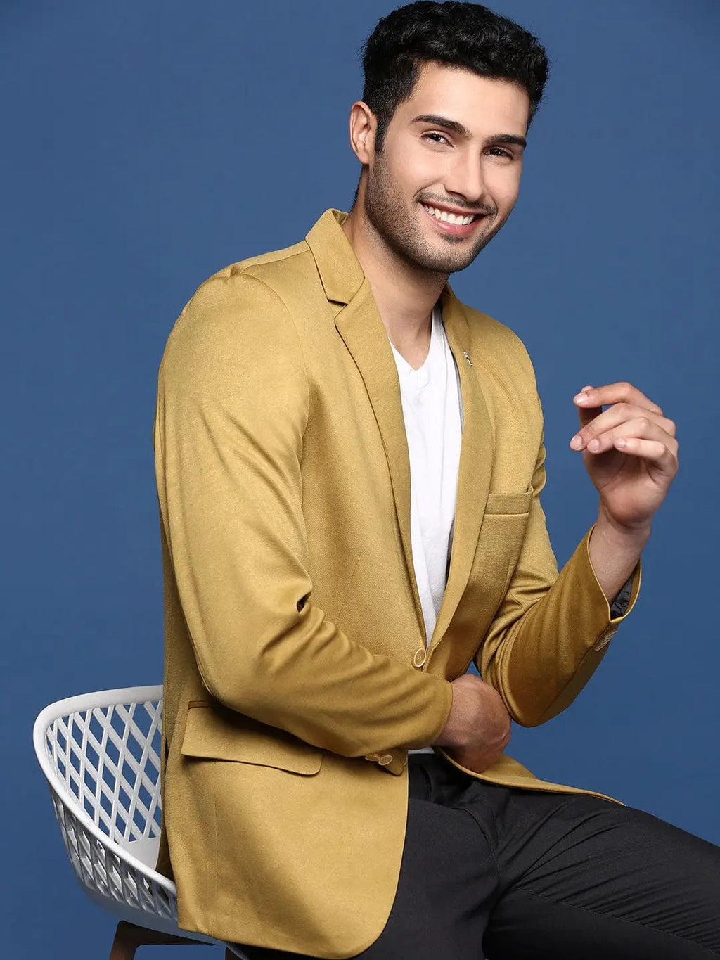Men's Mustard Slim Fit Single Breasted Blazer