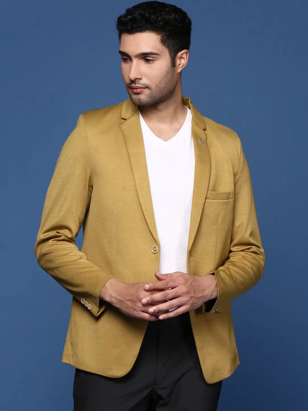 Men's Mustard Slim Fit Single Breasted Blazer