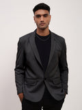 Men's Charcoal Self Design Single Breasted Blazer