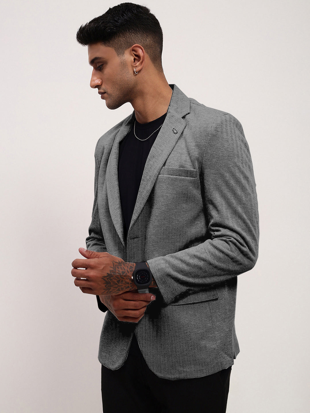 Men's DarkGrey Solid Single-Breasted Blazer
