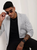 Men's Grey Self Design Slim-Fit Single-Breasted Casual Blazer