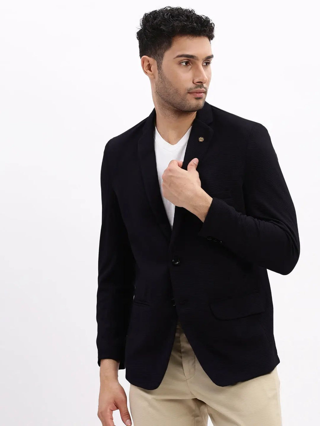 Men's Black Solid Single Breasted Blazer