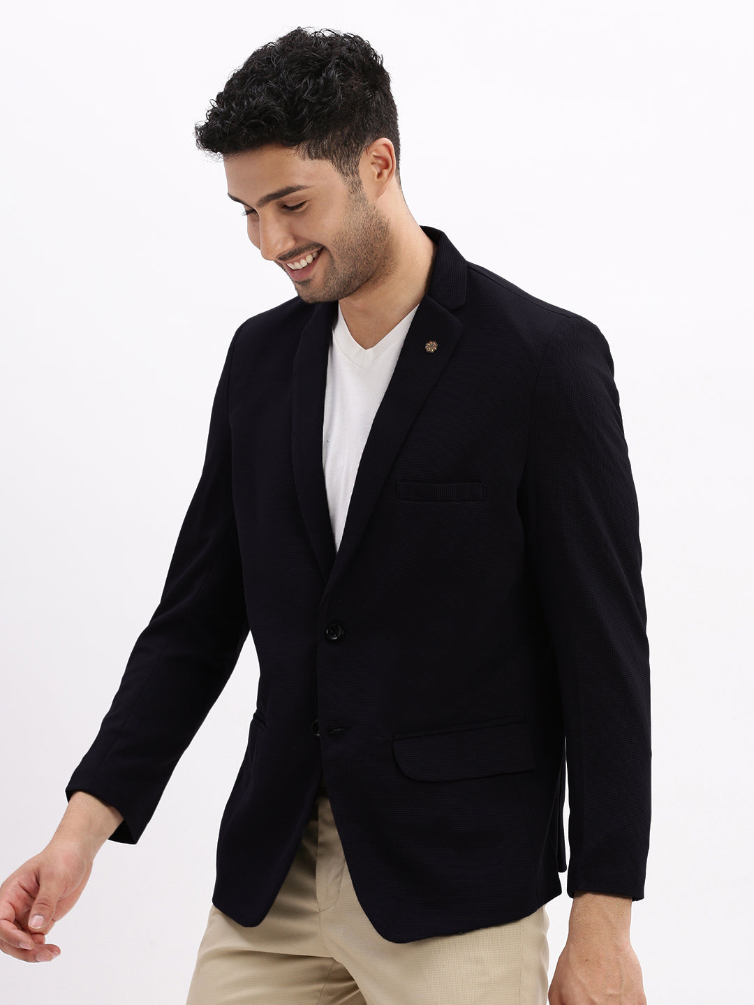 Men's Black Solid Single Breasted Blazer