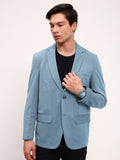Men's Blue Solid Single Breasted Blazer