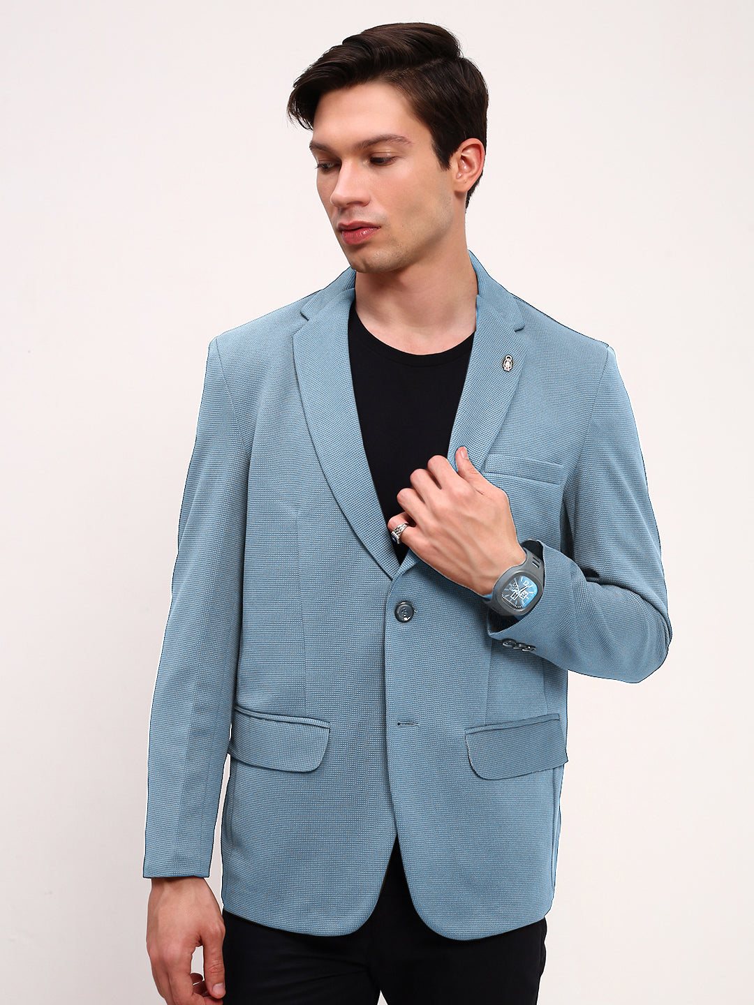 Men's Blue Solid Single Breasted Blazer