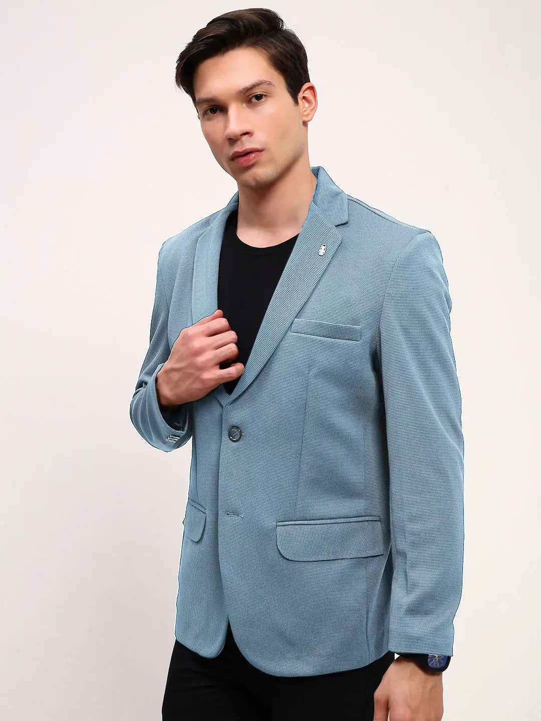 Men's Blue Solid Single Breasted Blazer