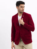 Men's Burgundy Solid Single Breasted Blazer