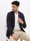 Men's Navy Blue Slim-Fit Notched Lapel Collar Single Breasted Cotton Casual Blazer