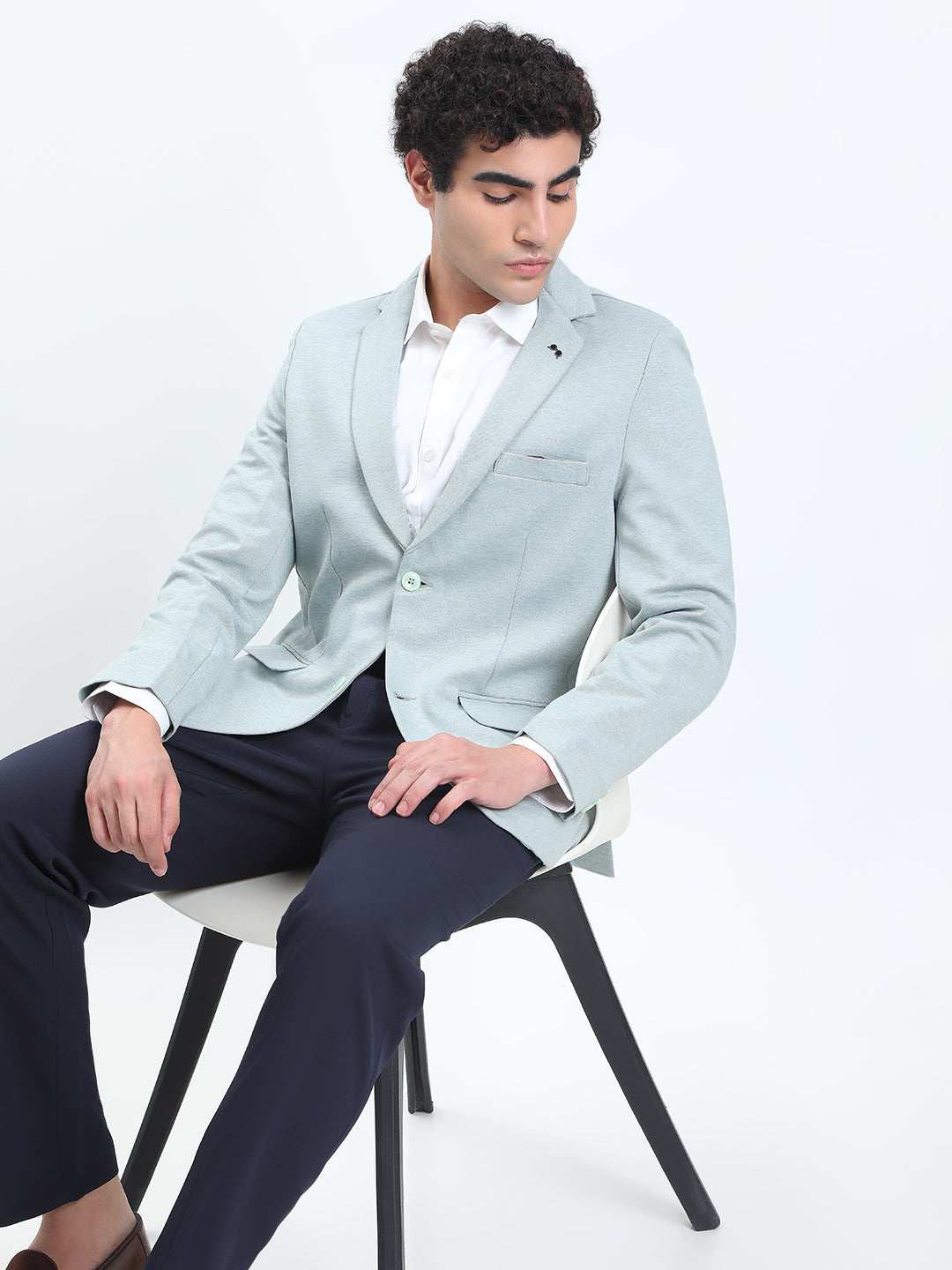 Men's Sea Green Single-Breasted Slim Fit Blazer