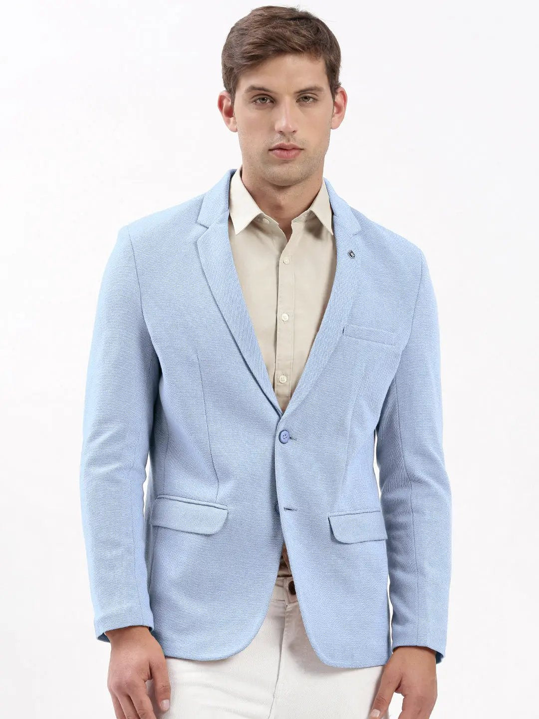 Men's Blue Single-Breasted Slim Fit Blazer with Notched Lapel