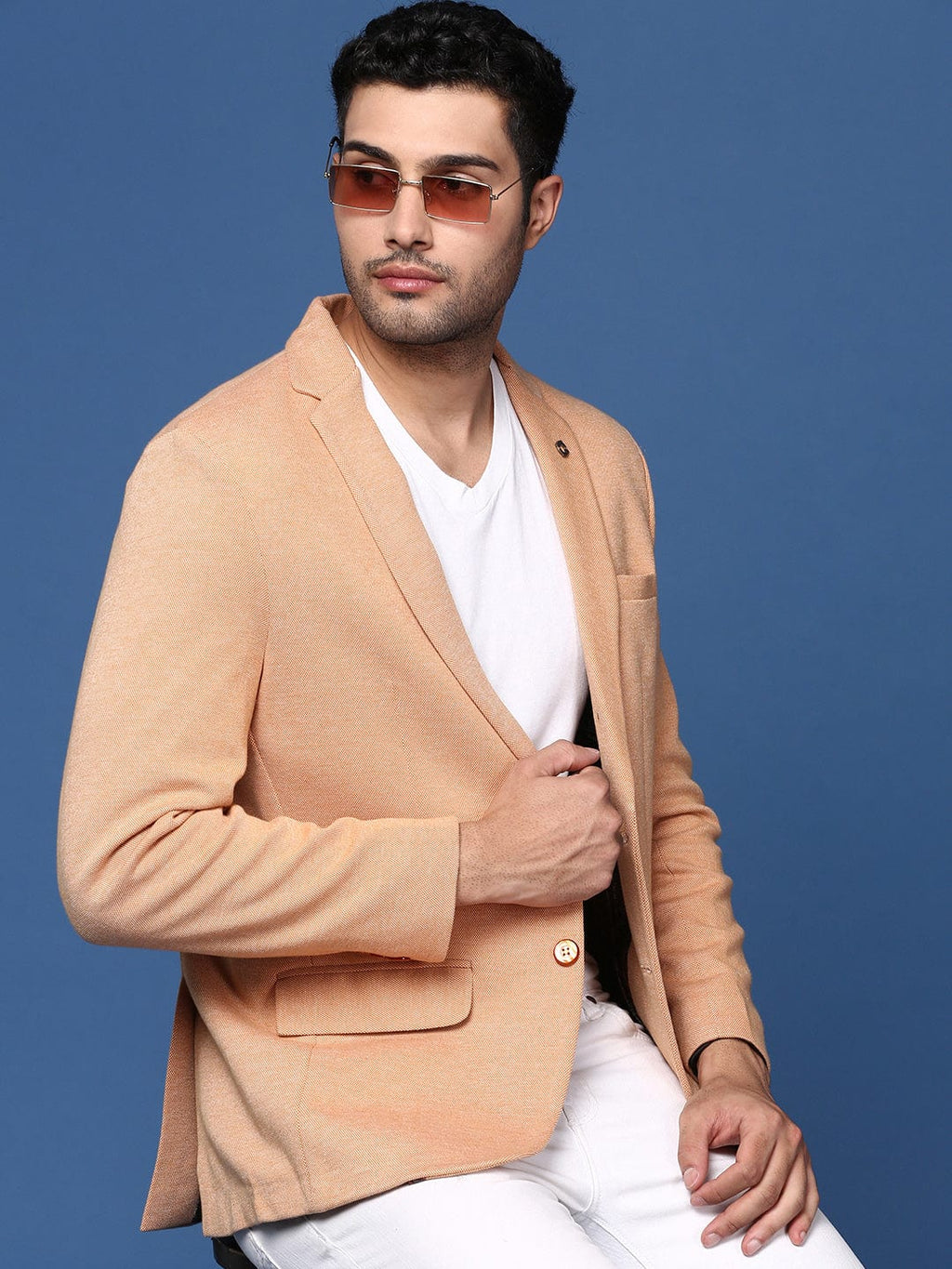 Men's Orange Slim Fit Single Breasted Blazer