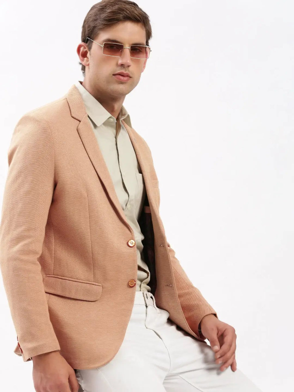Men's Notched Lapel Solid Peach Blazer