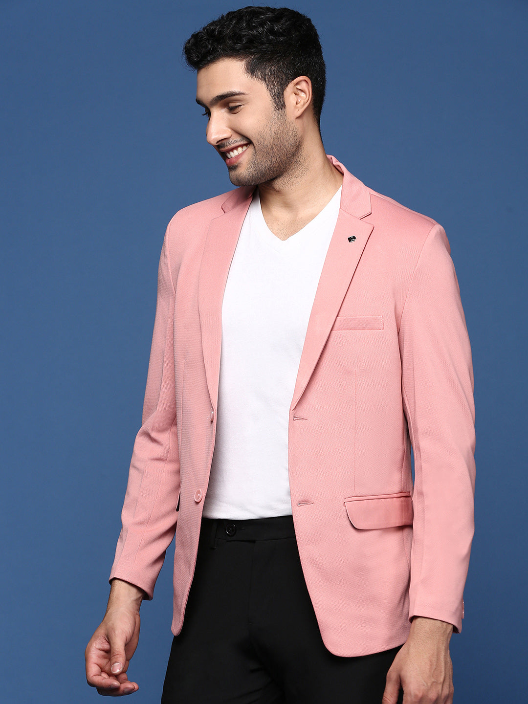 Men's Pink Solid Single Breasted Blazer