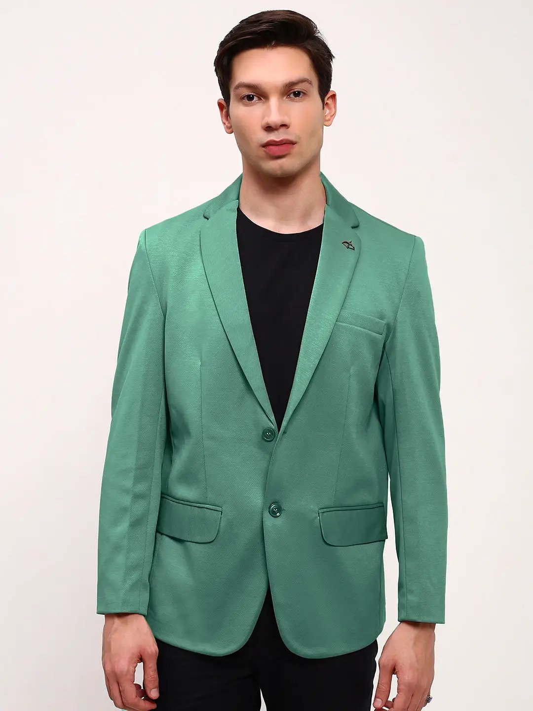Men's Green Solid Single Breasted Blazer