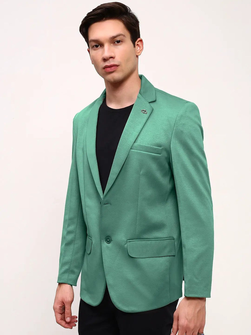 Men's Green Solid Single Breasted Blazer