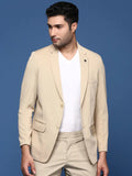 Men's Beige Solid Single-Breasted Blazer