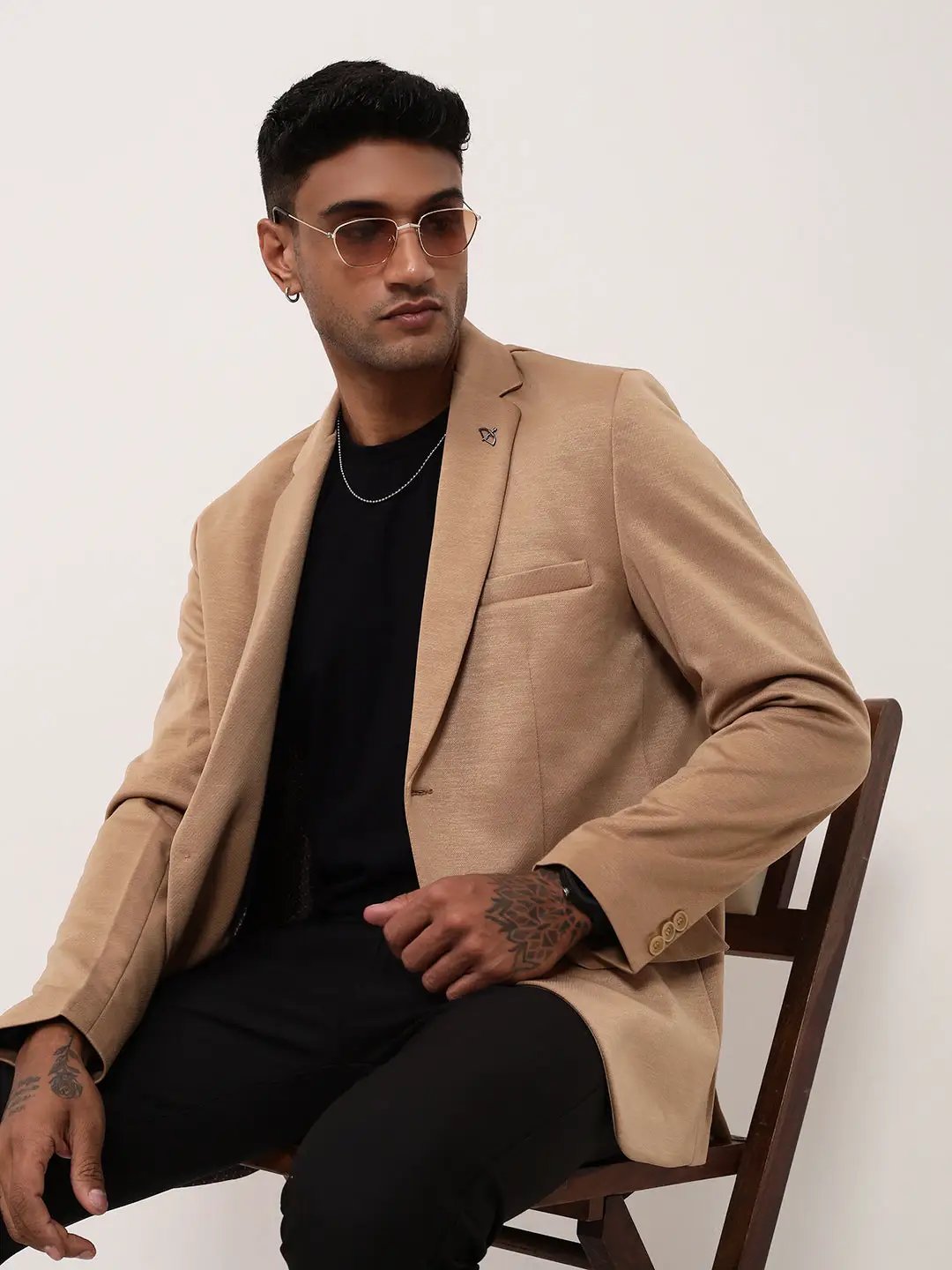 Men's Brown Solid Single Breasted Slim Fit Blazer