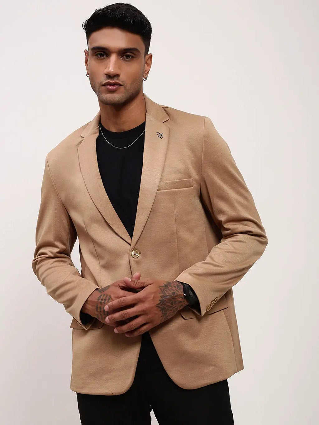 Men's Brown Solid Single Breasted Slim Fit Blazer