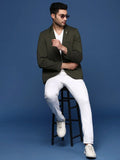 Men's DarkGreen Solid Single-Breasted Blazer