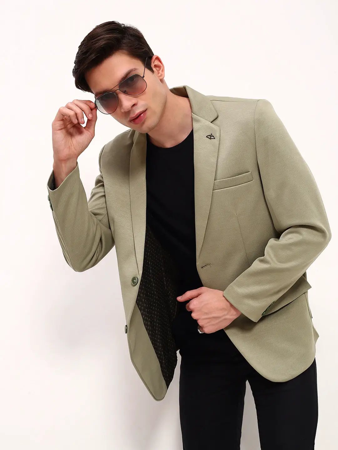 Men's Green Solid Single Breasted Blazer