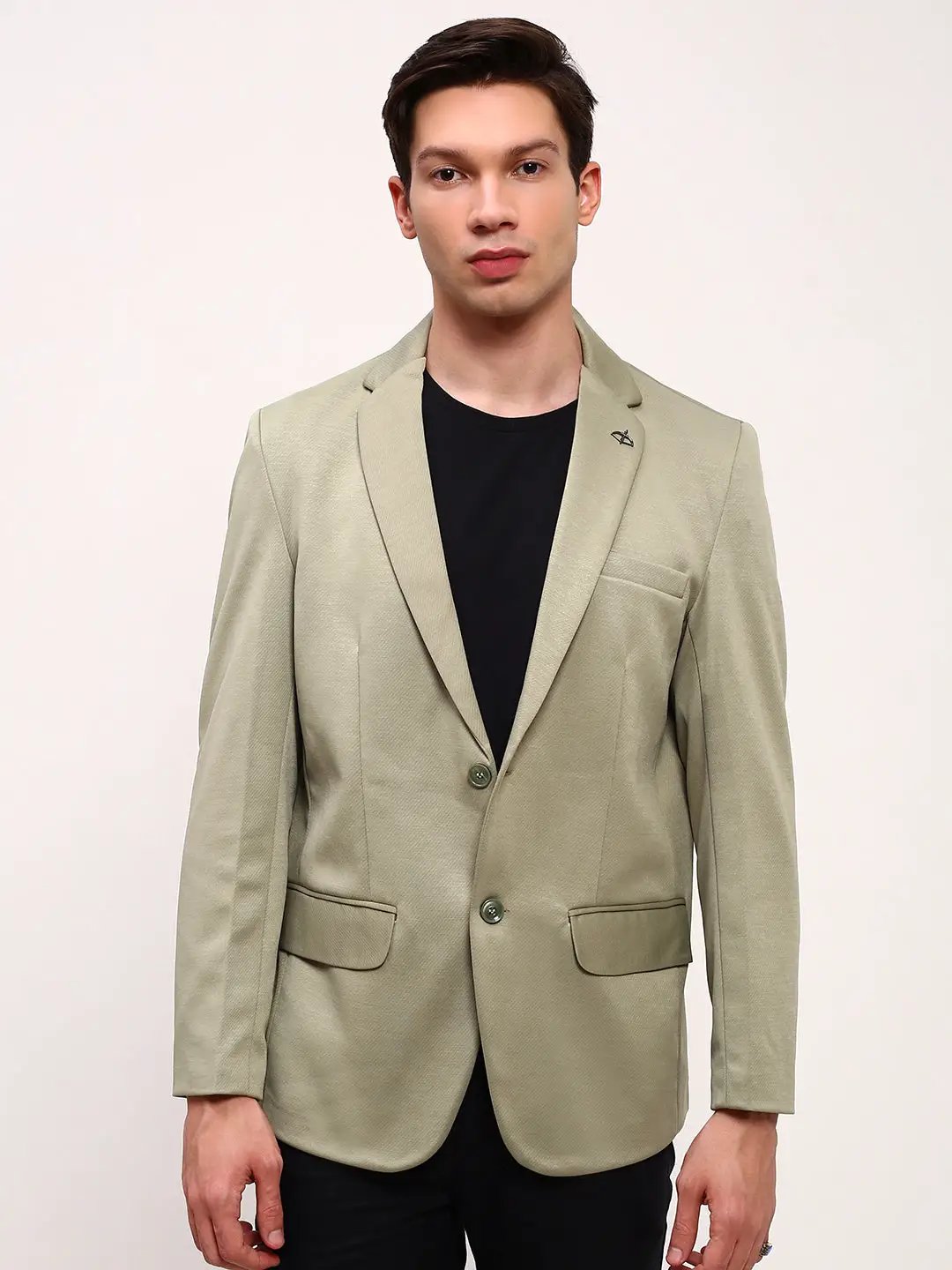 Men's Green Solid Single Breasted Blazer