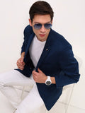 Men's Teal Slim-Fit Single-Breasted Cotton Blazer