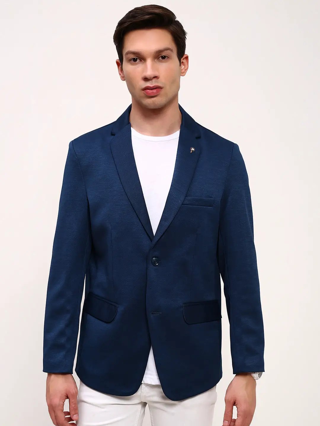 Men's Teal Slim-Fit Single-Breasted Cotton Blazer