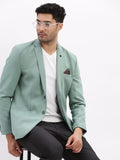 Men's Sea Green Slim-Fit Single-Breasted Notched Lapel Collar Casual Blazer