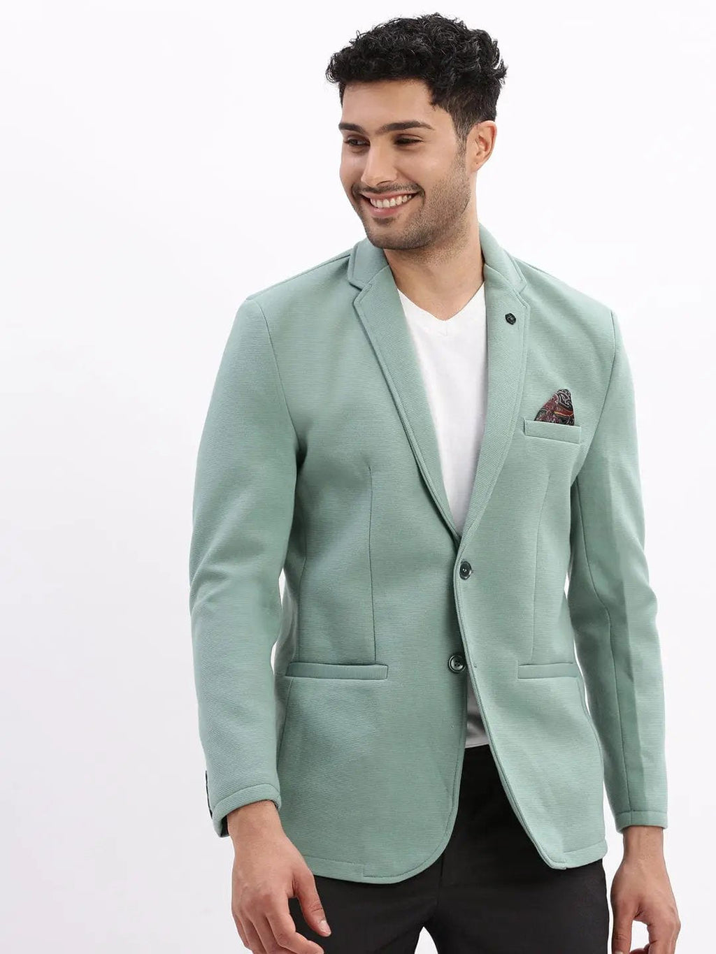 Men's Sea Green Slim-Fit Single-Breasted Notched Lapel Collar Casual Blazer