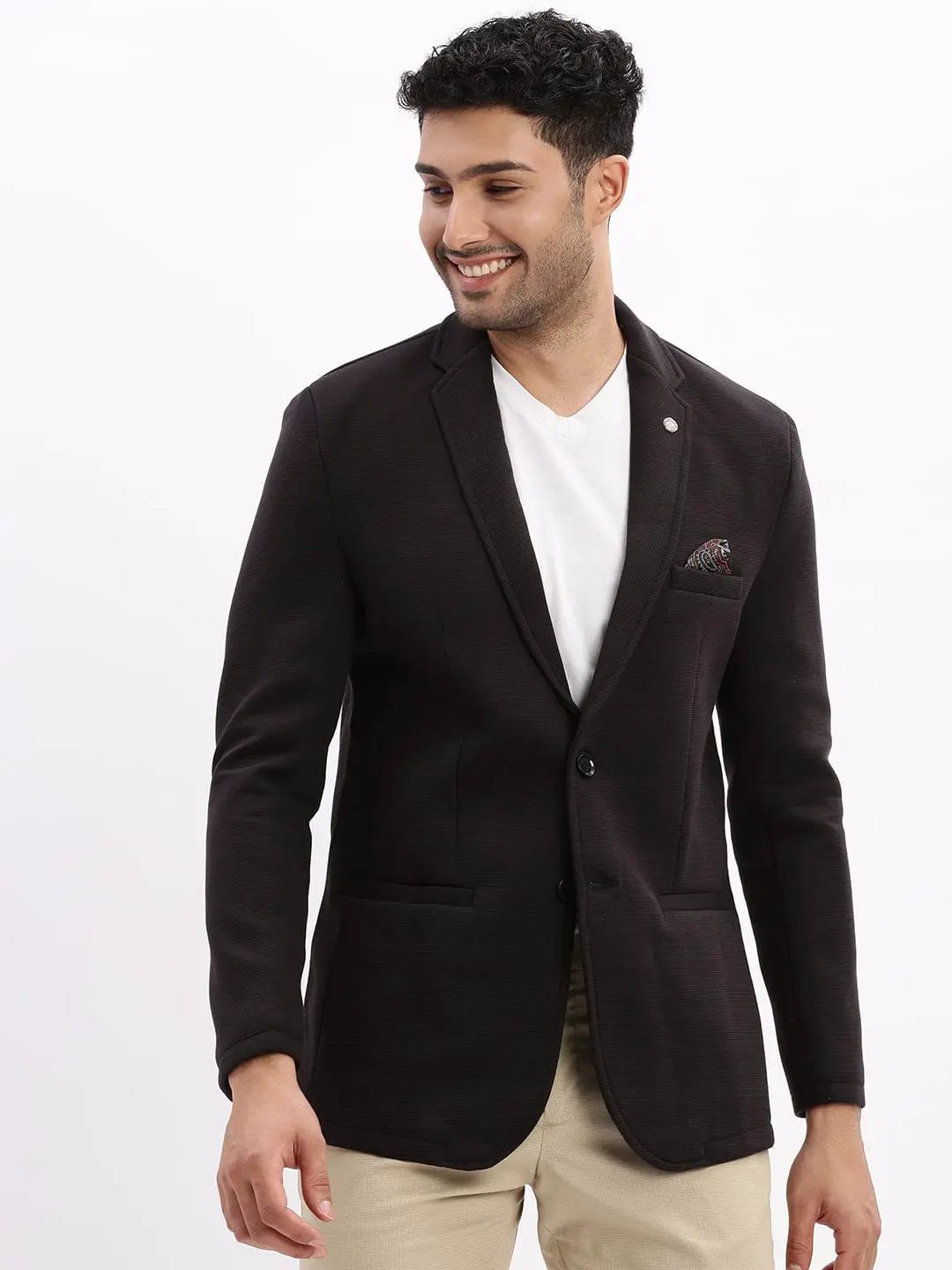 Men's Black Slim Fit Cotton Single Breasted Blazer