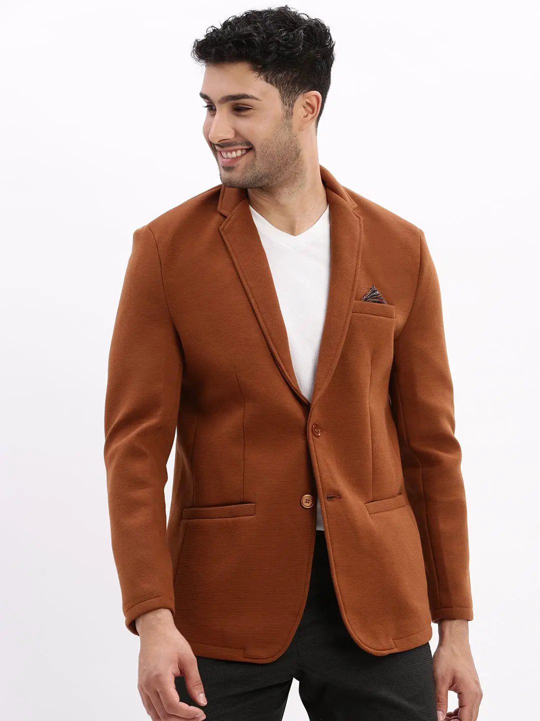 Men's Brown Slim Fit Cotton Single Breasted Blazer