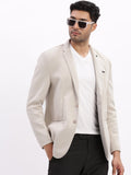 Men's Cream Slim-Fit Single Breasted Notched Lapel Collar Cotton Casual Blazer
