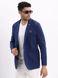 Men's Navy Blue Slim-Fit Single-Breasted Notched Lapel Collar Casual Blazer