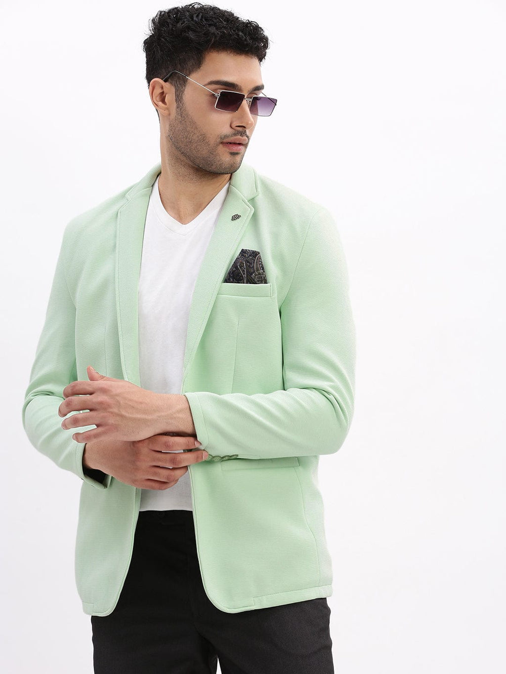 Men's Sea Green Cotton Single-Breasted Casual Blazer