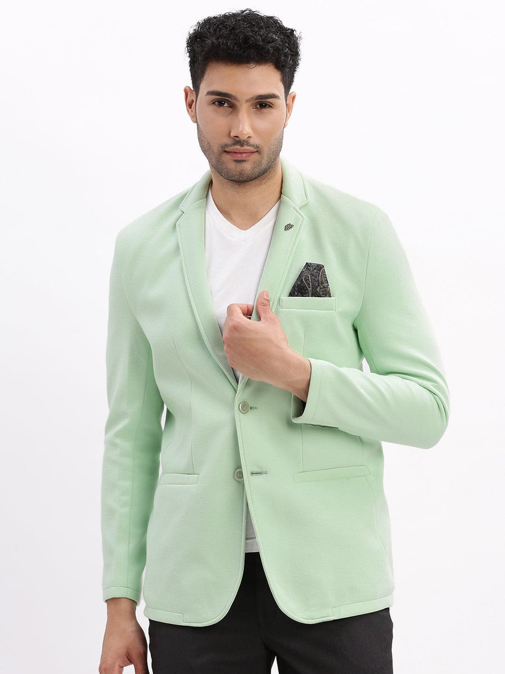 Men's Sea Green Cotton Single-Breasted Casual Blazer