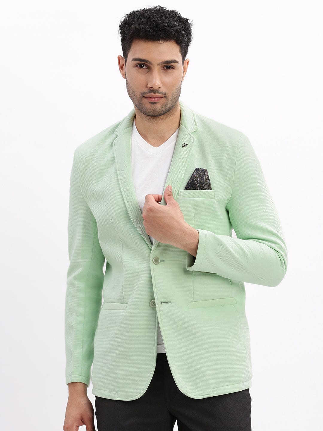 Men's Sea Green Cotton Single-Breasted Casual Blazer