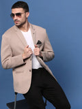 Men's Beige Solid Single Breasted Blazer